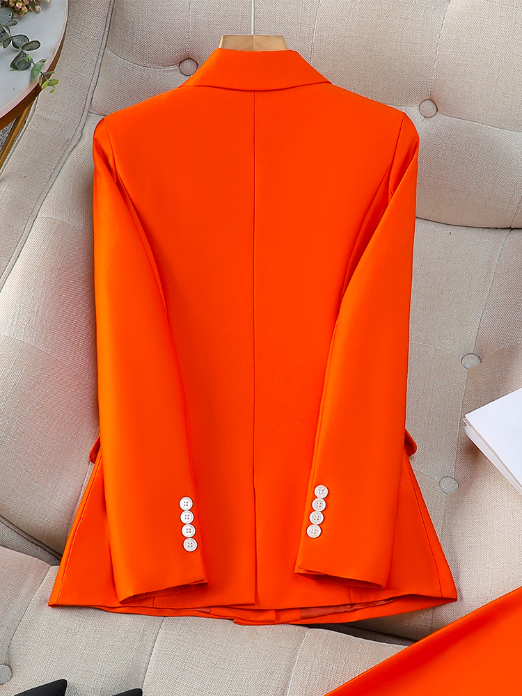 Ladies Blazer Women Orange Navy Pink Solid Long Sleeve Female Business Work Wear Slim Formal Jacket For Autumn Winter