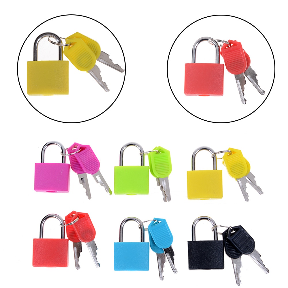 6 farver lille mini stærk stål hængelås rejse lille kuffertlås med 2 nøgler