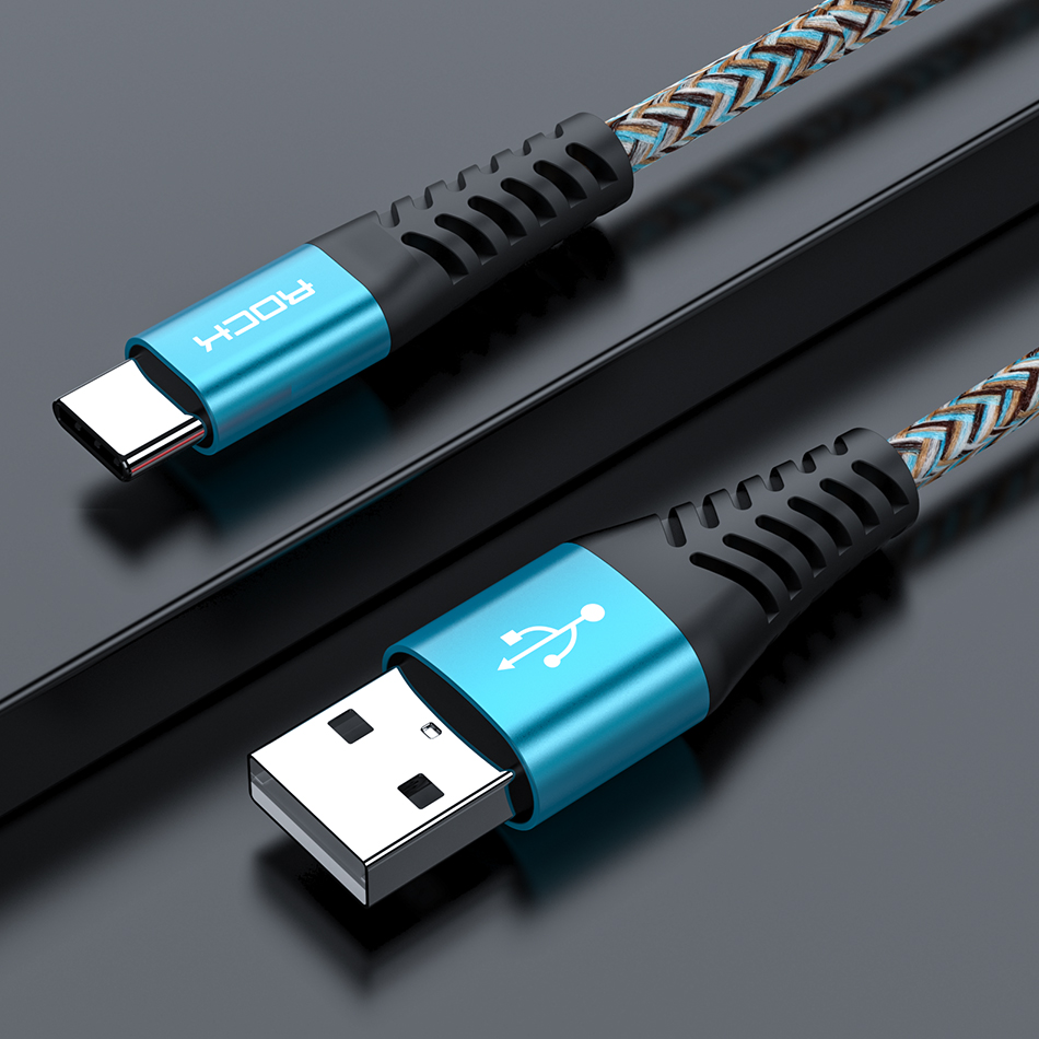 Rock 3A Qc 3.0 Usb Type C Kabel Voor Samsung S10 S9 Snelle Lading Type-C Mobiele Telefoon Opladen draad Usb C Kabel: Blauw / 2M