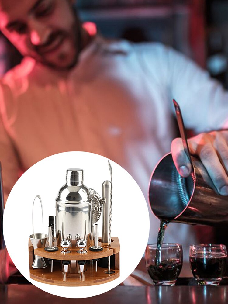 12 Pcs Stainless Steel Mixing Utensil Set Shaker Pot Commercial Utensil Full Bar Kit Cocktail Handglass