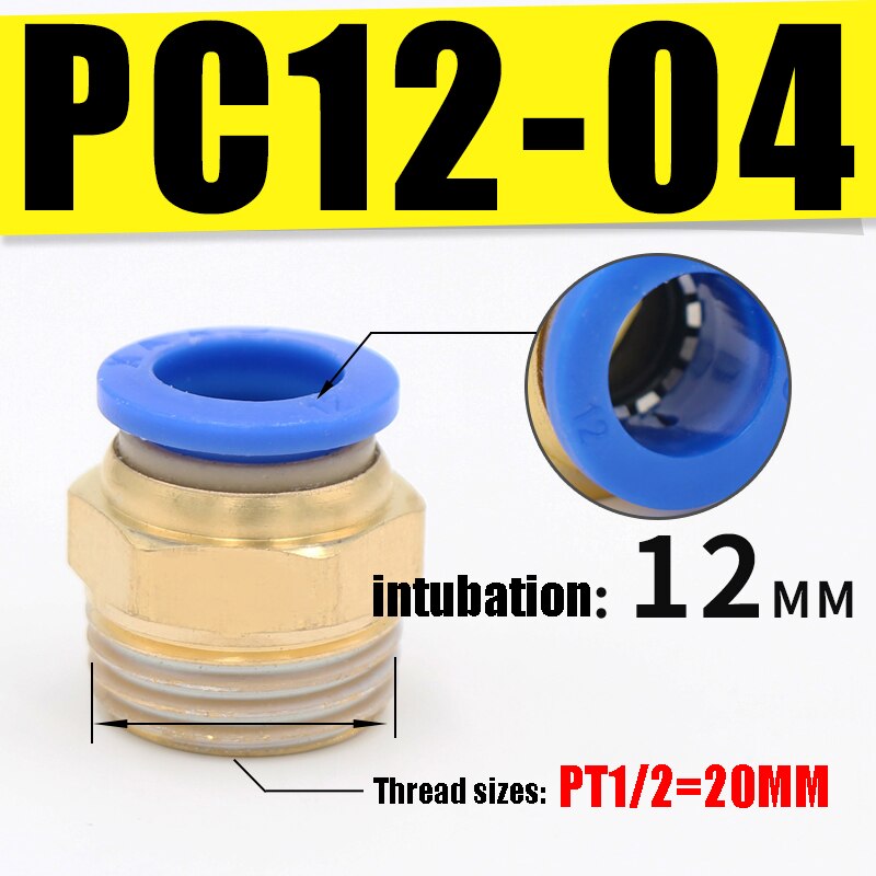 Pneumatisk Hurtigkobling Messing Hankjønn Gjenge 1/8"-1/2" BSPT til 4-12mm OD Slange: Pc12-04