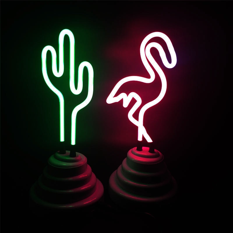 3D Flamingo Cactus Neon Sign LED Buis Lamp Echte Glazen Buis Neon Retro Verlichting Power Door 4X AAA Batterij Of usb Kabel Verlichting