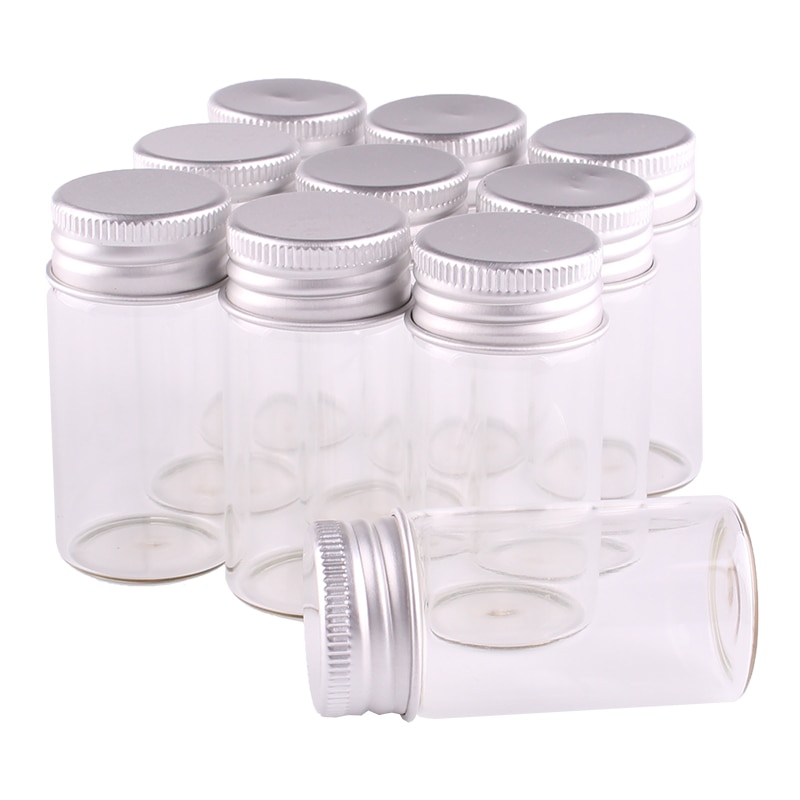 Frascos de vidrio transparente para Perfume, especias, 24 Uds. De 25ml de tamaño 30*60mm, frascos con tapón roscado plateado DIY