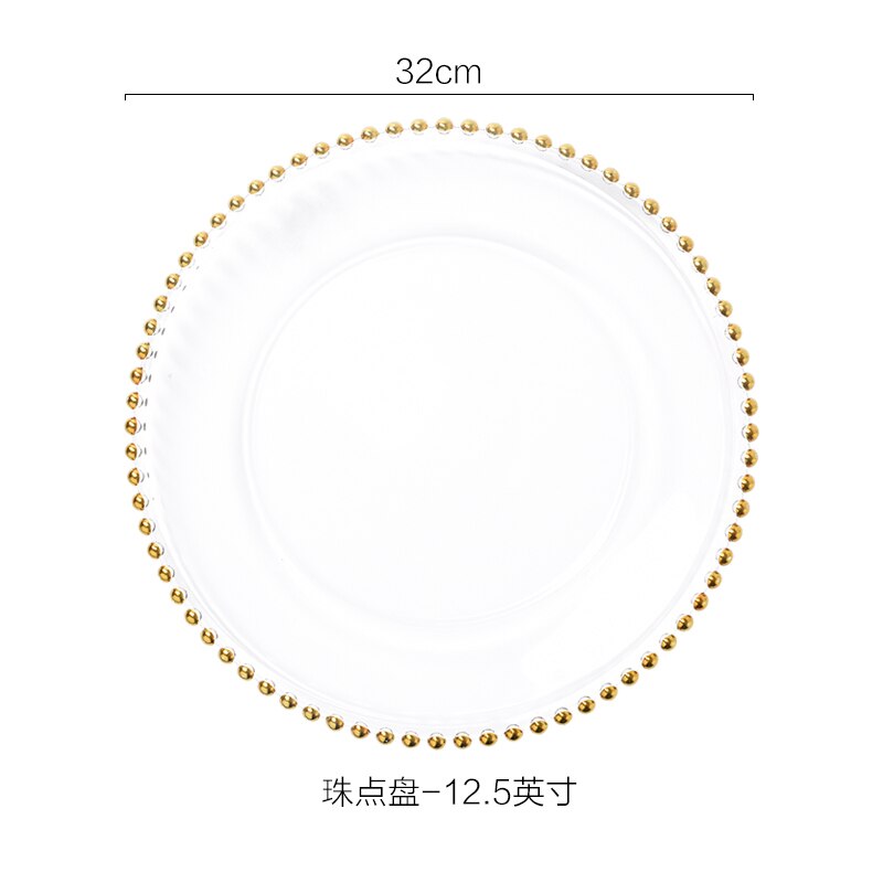 Dinnerware Set Plates Nordic Gold Bead Glass Charger Plate for Dinner Decorative Salad Fruit Wedding Plate Dinner Platos: Glass  -12.5 inches