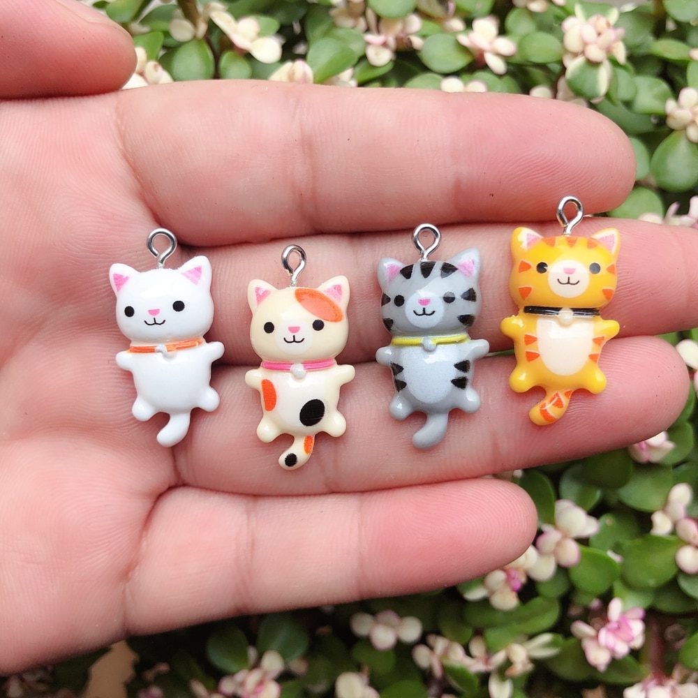 10pcs/pack Kawaii Cat Charms Pendants for Jewelry Making Animal Resin Charms Jewlery Findings DIY Craft