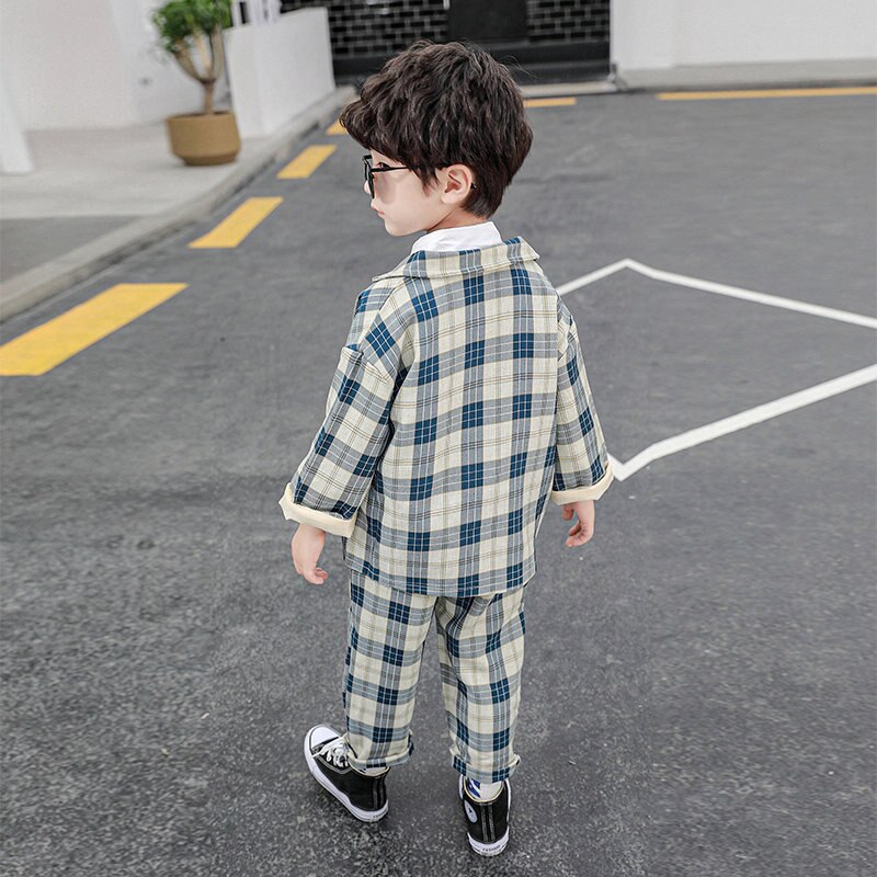 2 Stuks Kids Plaid Bruiloft Blazer Pak Voor Peuter Jongens Formele Kostuum School Pak Voor Kinderen Lente kleding Sets