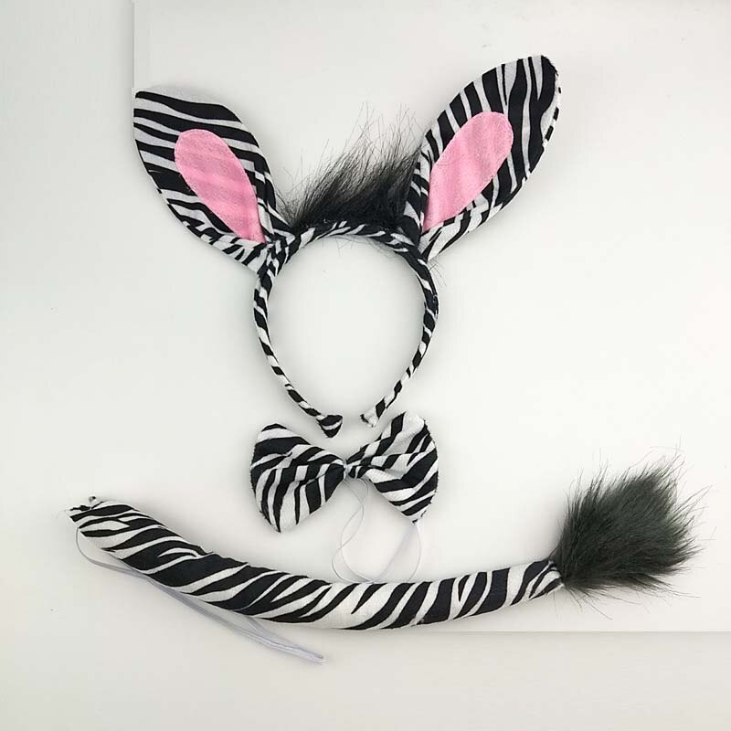Fest børn voksen tegneserie zebra øre pandebånd hale slips fødselsdag dyr cosplay hårbånd plys halloween fødselsdag: 2