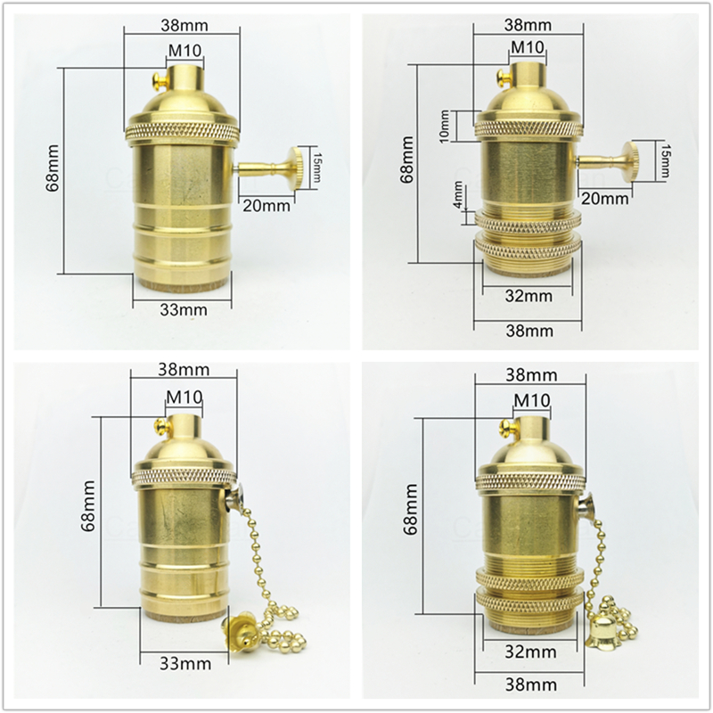 Portalámparas de latón 100% de cobre, perilla de toma de luz eléctrica o interruptor de cadena y tornillo roscado, ajustador de anillo de sombra, Base de iluminación DIY