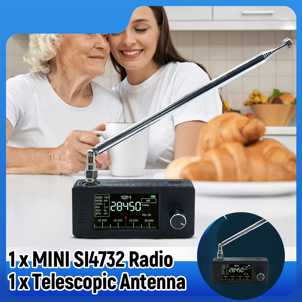 SI4732 Bærbar Radio Mottaker - 0.5-108MHz HF SW MW VHF LSB USB AM FM - Oppladbart Batteri