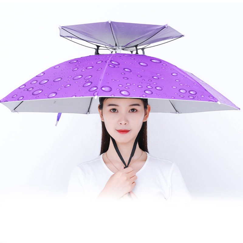 Chapéu guarda-chuva de camada dupla, chapéu ajustável para pesca, acampamento, dia chovendo, mão livre, guarda-chuva, praia, guarda-sol, chapéus dobráveis: Lavanda