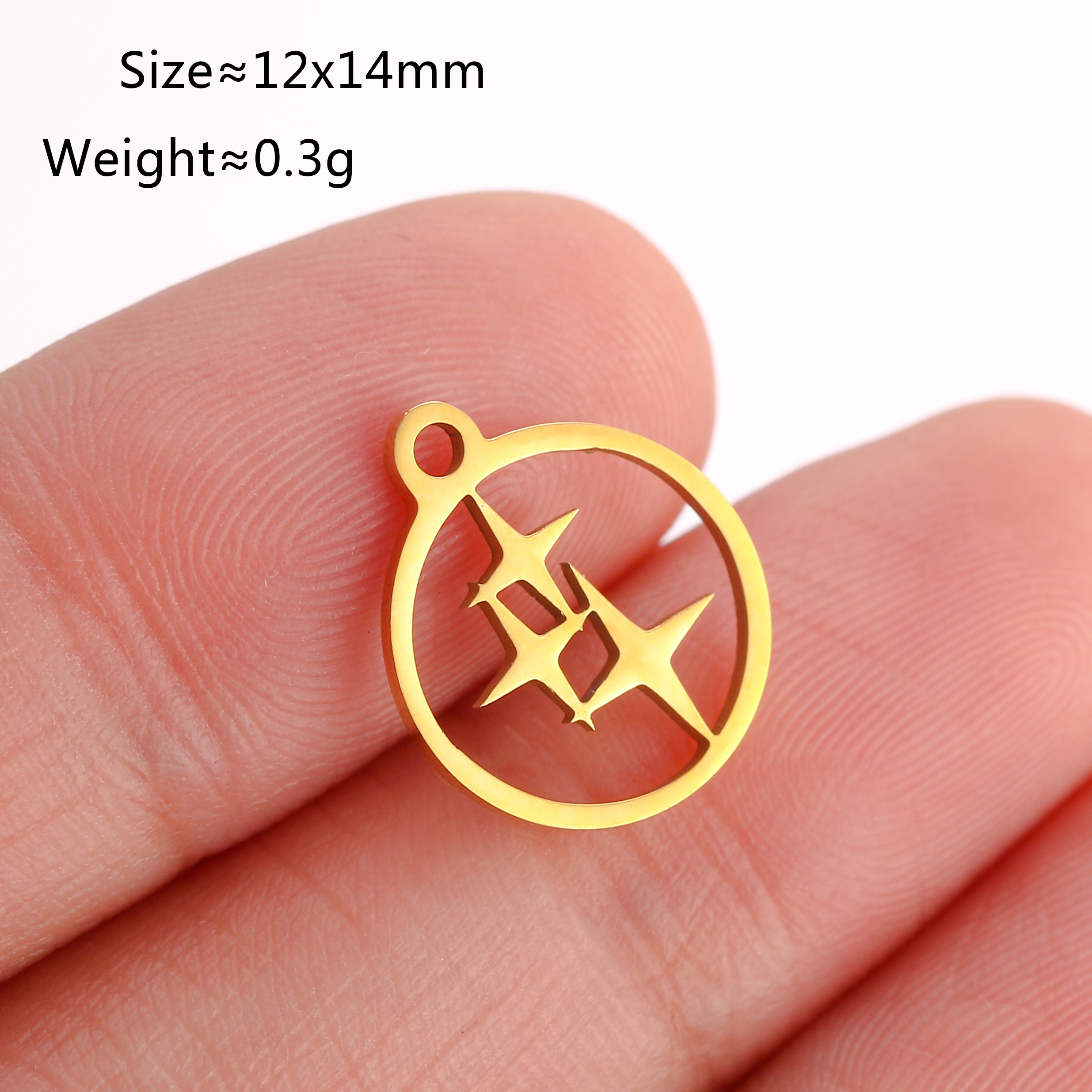 Lote de 5 unidades de Mini dijes de estrella Celestial, colgante de pentagrama/estral/Meteor/luna de acero inoxidable DIY para pendientes, pulseras, fabricación de joyas: Chapado en zinc azul