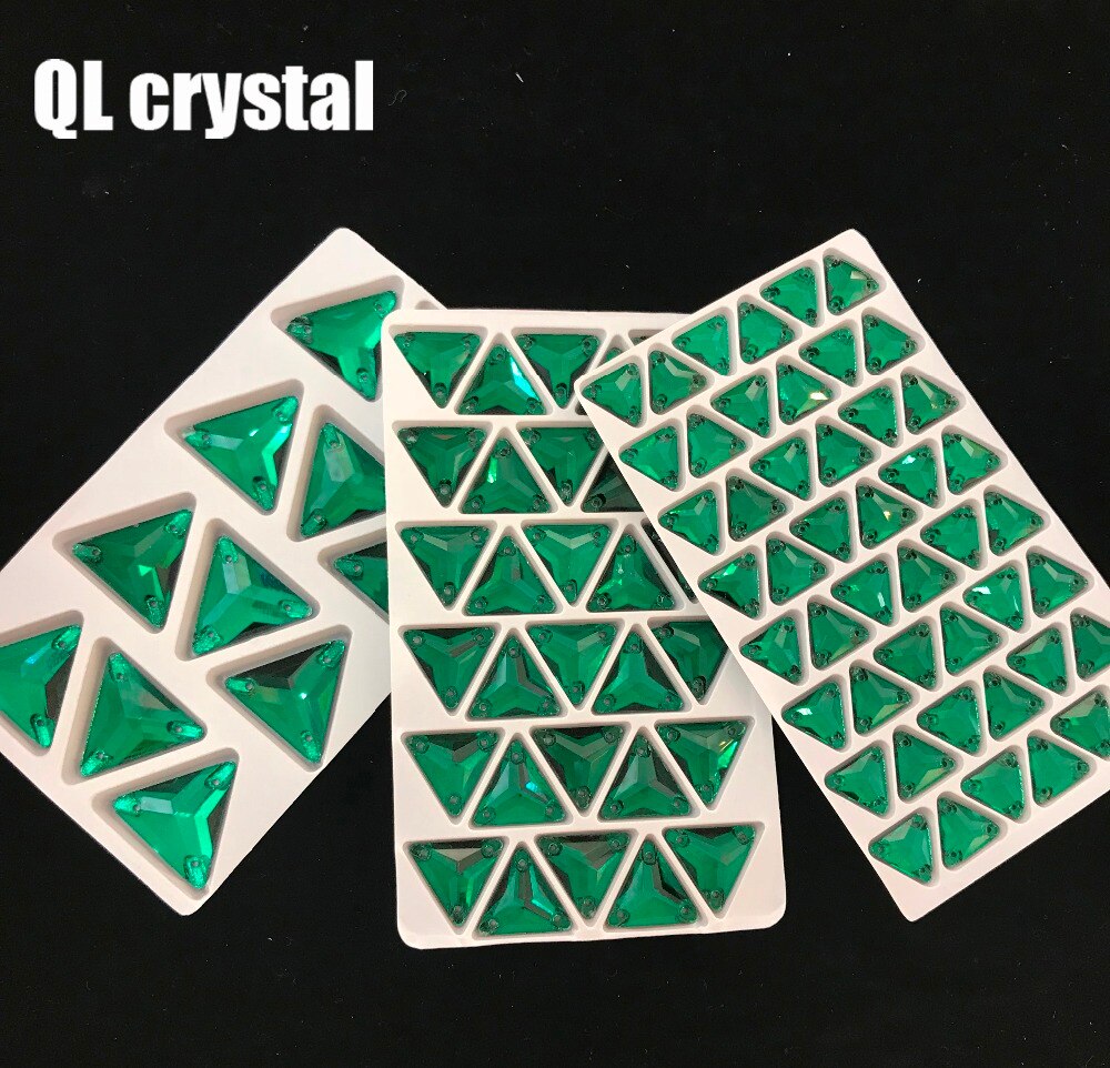 QL Crystal malachietgroen tri-angle naai kristal voor trouwjurk kleding shose zakken kledingstuk decoratie