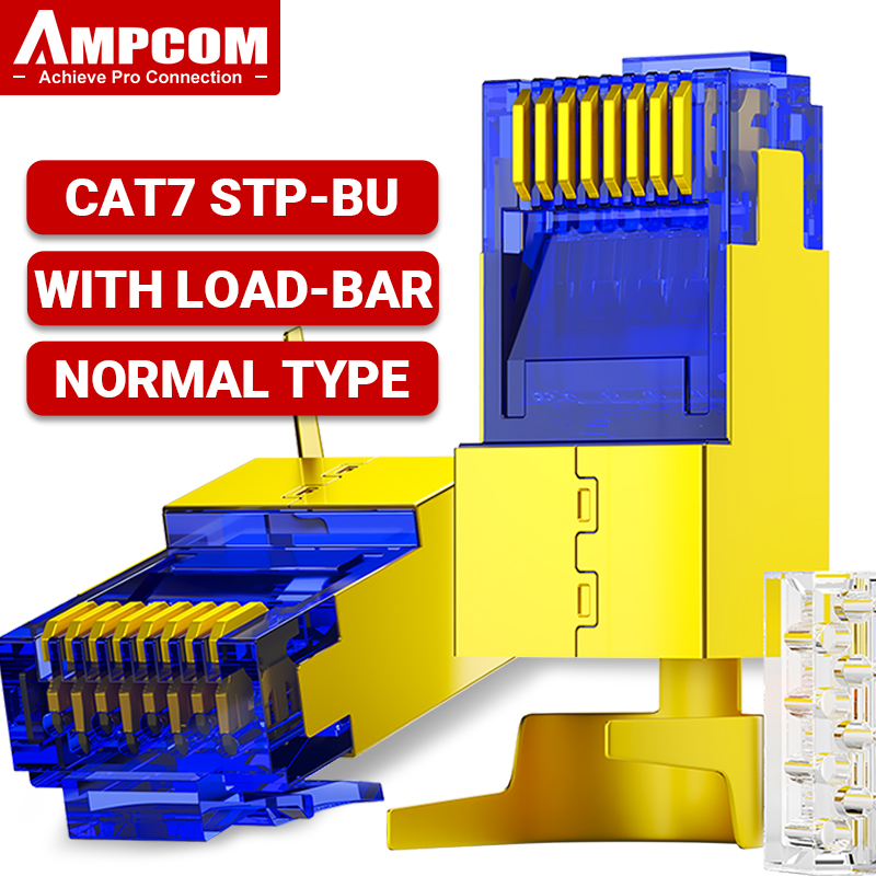 AMPCOM RJ45 Connector 50U Gold Plated CAT7 CAT6 CAT5E Pass through Modular Plug 8P8C Crimp End for Solid Wire Stanrded Ethernet