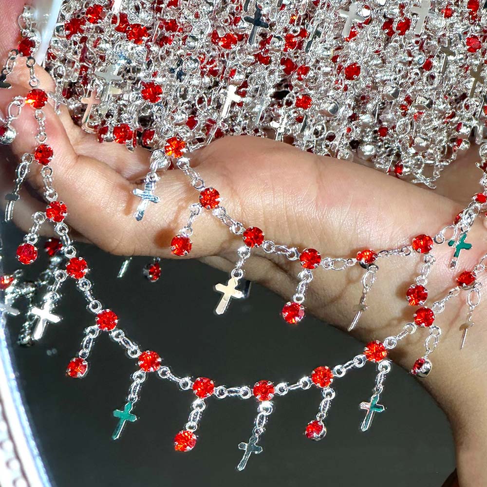 0,5 metros, 1 metro, 2 metros, cadena con cuentas de cristal rojo, cadena de eslabones con dijes, cadenas de cobre, DIY, collar, pulsera, tela, fabricación de joyas: 10 mm / Oro