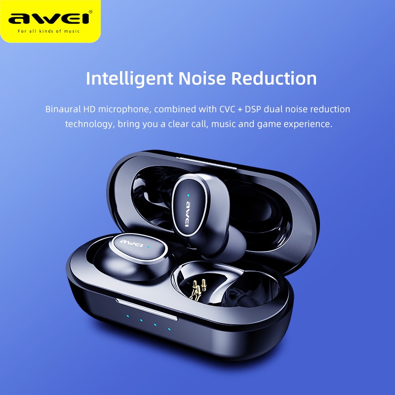 AWEI T6C Mini TWS In Ear Draadloze Bluetooth Oordopjes Waterdicht Met Dual Mic Sport Noise Cancelling Gaming Oortelefoon Auriculares