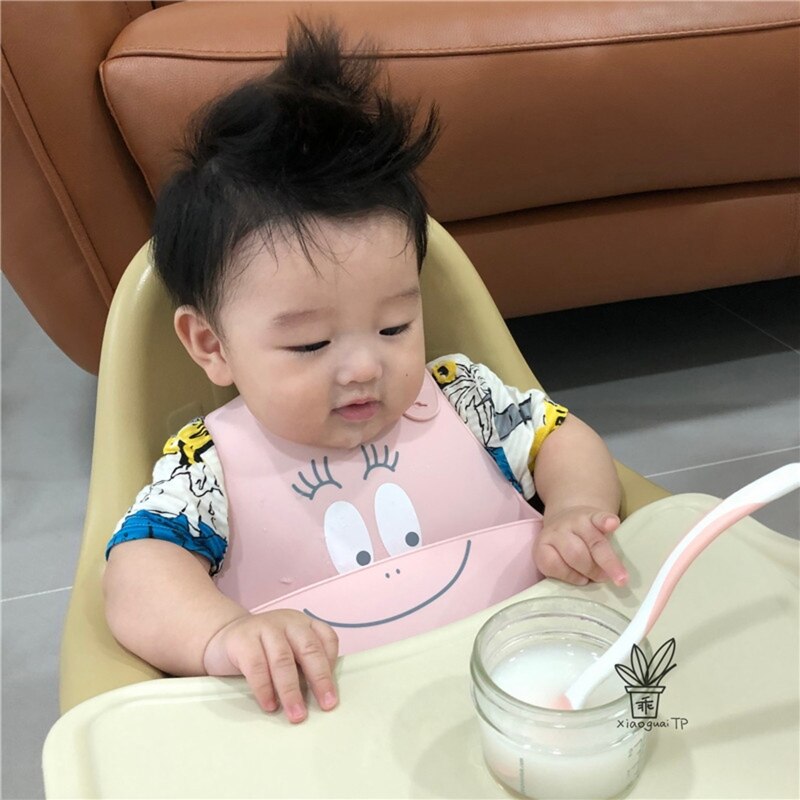 Happyy baby Waterproof Soft Silicone Baby Bib Adjustable Cartoon Newborn Feeding Food Catcher with Pocket for Baby Boy Girl