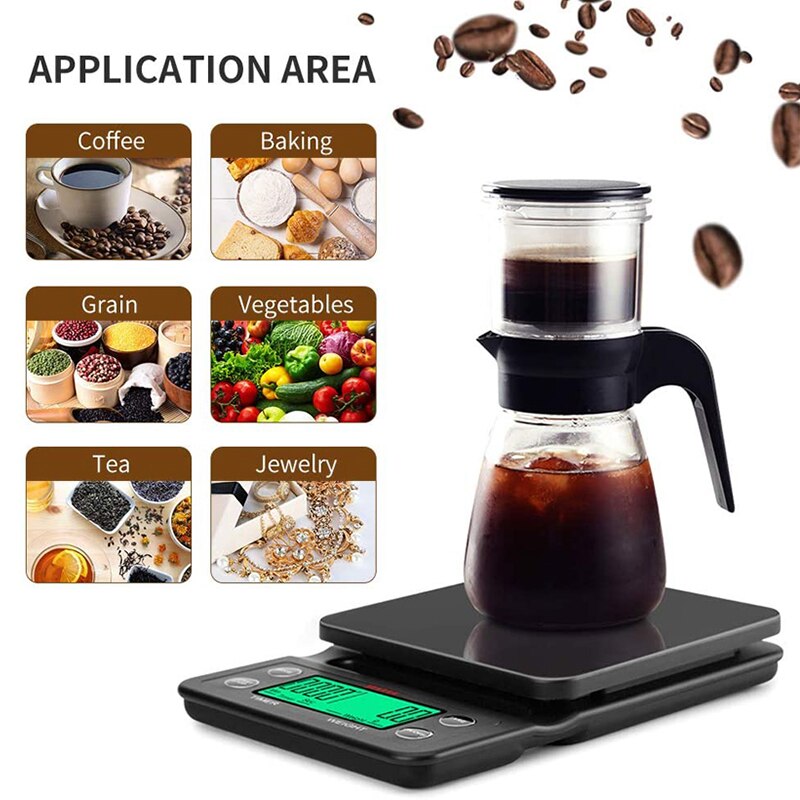 Coffee Weighing Drip Coffee Scale with Timer Digital Kitchen Scale High Precision LCD Scales Measuring Tools 3kg/0.1g 5kg/0.1g