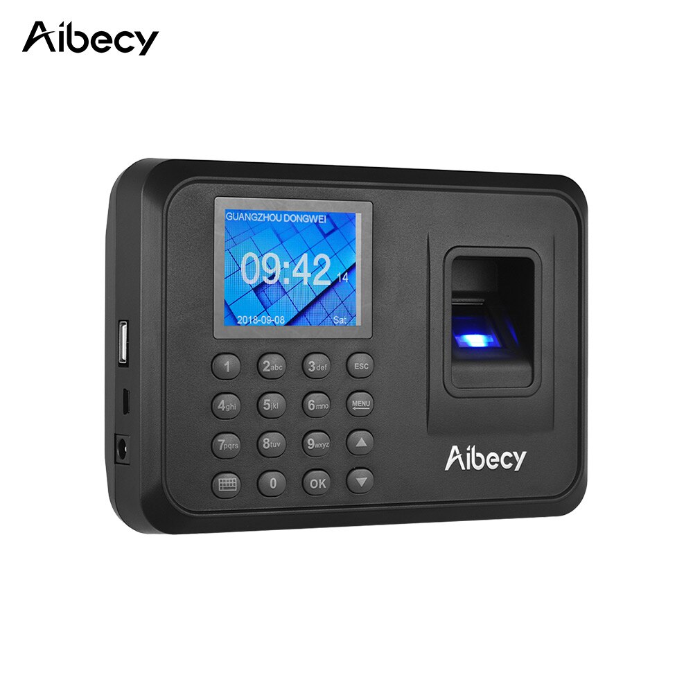 Aibecy Biometrische Vingerafdruk Wachtwoord Aanwezigheid Machine met 2.4 inch Lcd-scherm Employee Management Controleren in Recorder: US PLUG