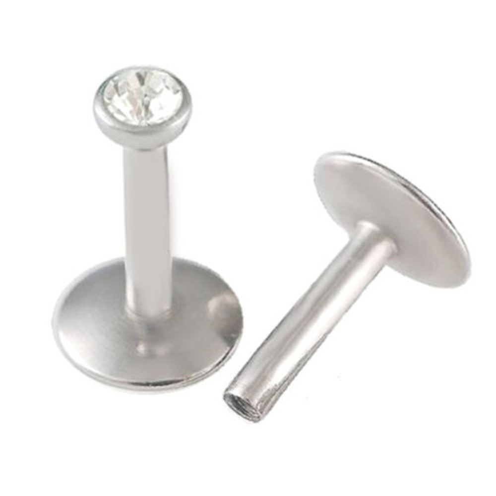 1pc Silver Labret Lip Ring Zircon Anodized Internally Threaded Prong Gem Monroe 16G Tragus Helix Ear Piercing