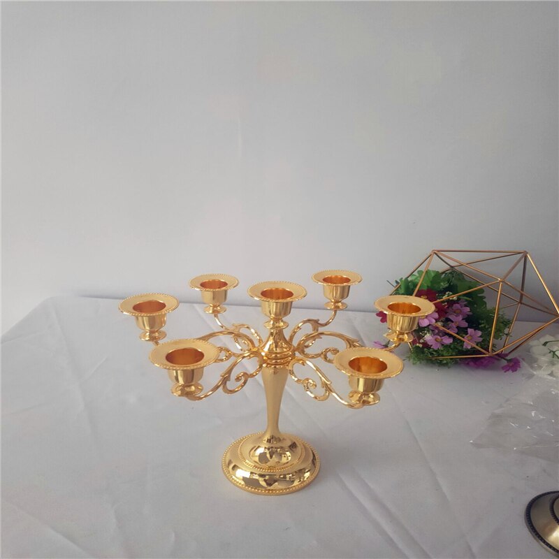 Metal Silver/Gold Plated Candle Holders 7-Arms Stand Zinc Alloy Pillar For Wedding Portavelas Candelabra: green
