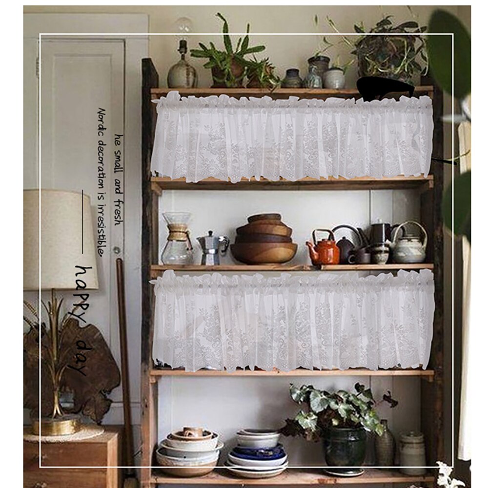 Modern Lace Jacquard Window Curtains Hanging Fabric Lace Hem Coffee Kitchen Cabinet Door Bedroom Home Small Fresh Short Curtain