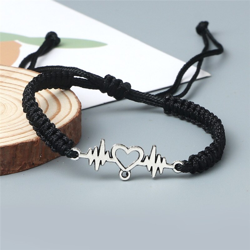 Goud Hartslag Cardiogram Armbanden Vrouwen Rood Zwart Touw Handgemaakte Weven Minnaar Sieraden Armband Speciale Cadeaus Voor Beste Vrienden