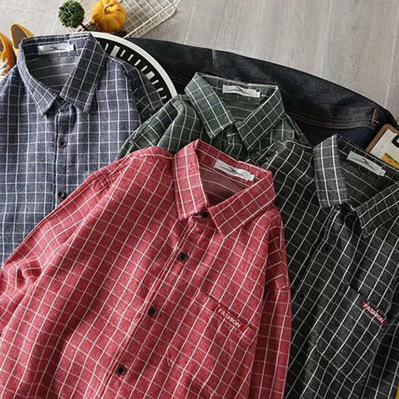 Plaid Shirt Mannen Lange Mouwen Streetwear Kleding Heren Shirts Harajuku Top Mannetjes Vintage Plus Size Fashions Koreaanse Stijl Eenvoudige