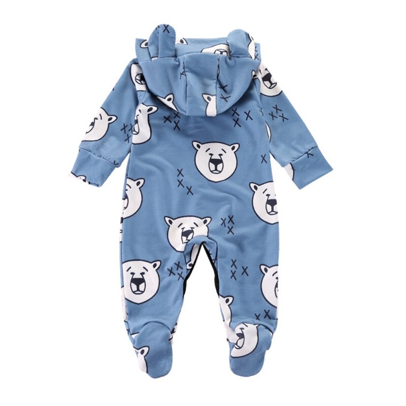 Baby Jongen Meisje Romper Lange Mouwen Hooded Katoen Leuke Cartoon Beer Oren Outfits Jongens Meisjes Jumpsuit Lente En Herfst