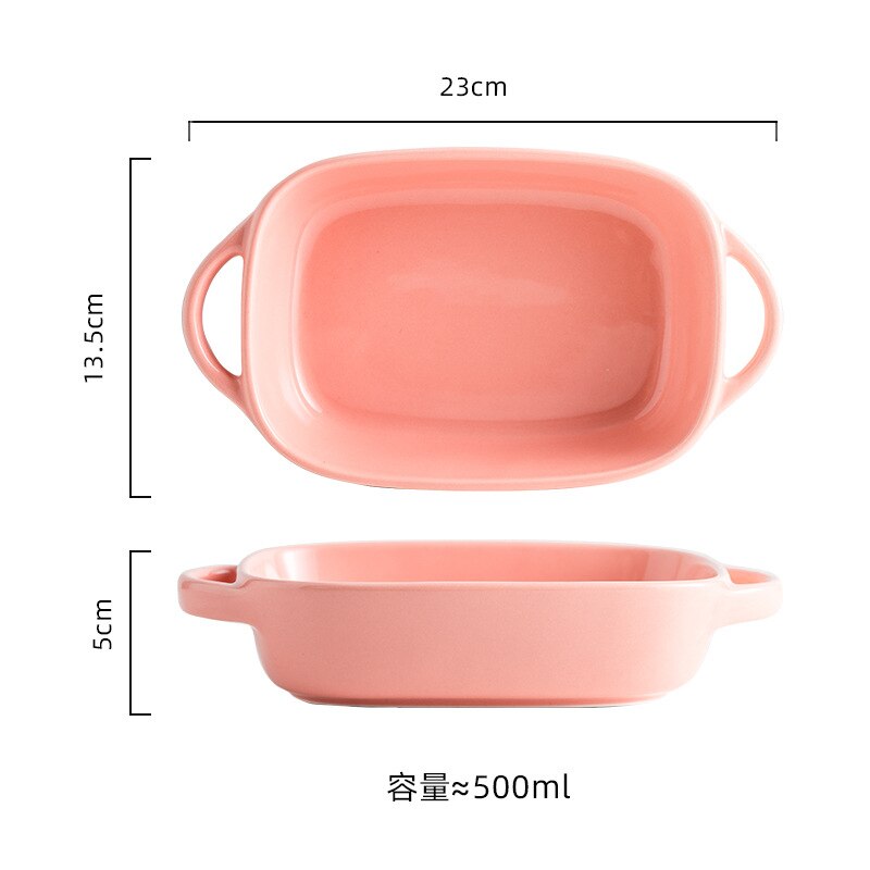 Yellow/Red/Blue/Green/Grey/Pink 400ml/500ml Fruit Salad Bowls Ceramic Tableware Tray Decorative Living Room Plates: 500ml Pink