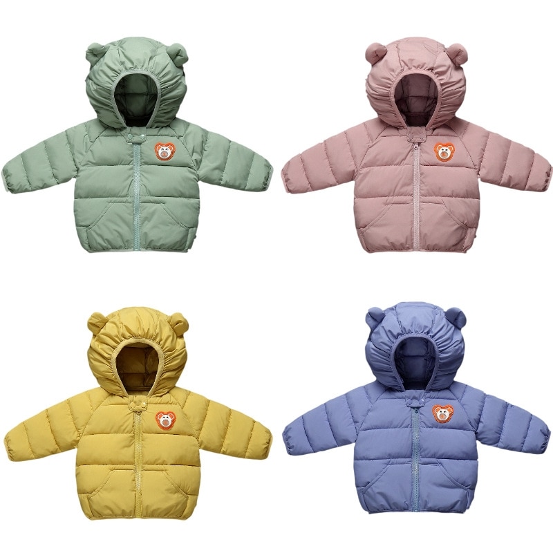 Baby Girls Jacket Winter Jacket With Cute Ear Hooded Girls Coat Kids Warm Solid Color Outerwear Cotton For Boy Jacket Coat