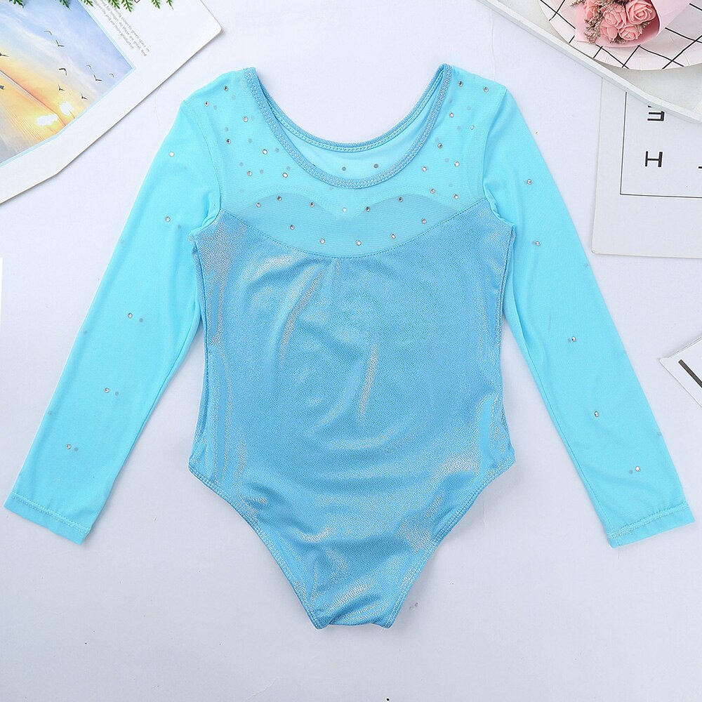 Gymnastics Leotard for Girls Long Sleeves Sparkly Rhinestone Snowflake Tulle Splice Ballet Leotard Dancewear ballet dress Kids