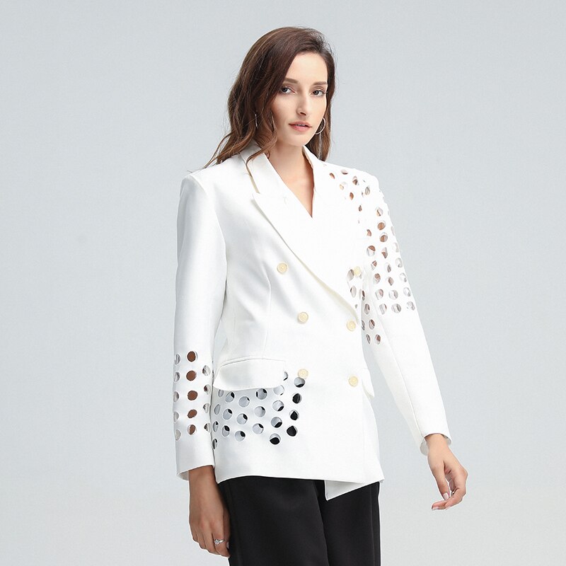 Deuxtwinstyle Blazer asymétrique pour les femmes col cranté à manches longues évider grande taille manteaux amples femme automne vêtements