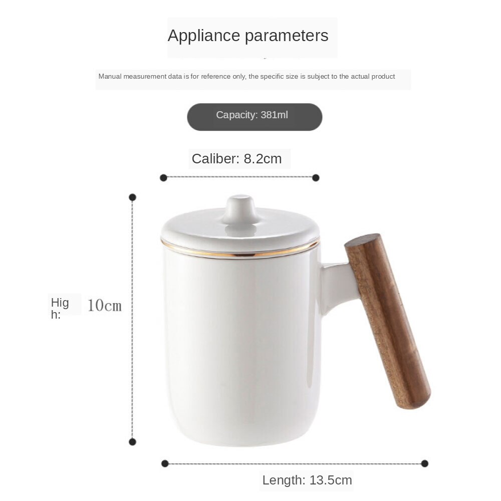 Ceramic Tea Cup Tea Mug with Lid and Infuser with Acacia Wood Handle Coffee Mug