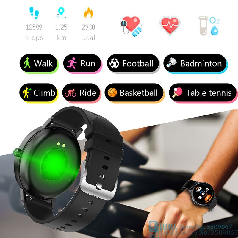 Banda inteligente redonda dos homens das mulheres pulseira inteligente rastreador de fitness para android ios smartband superior toque completo pulseira de pulso inteligente banda