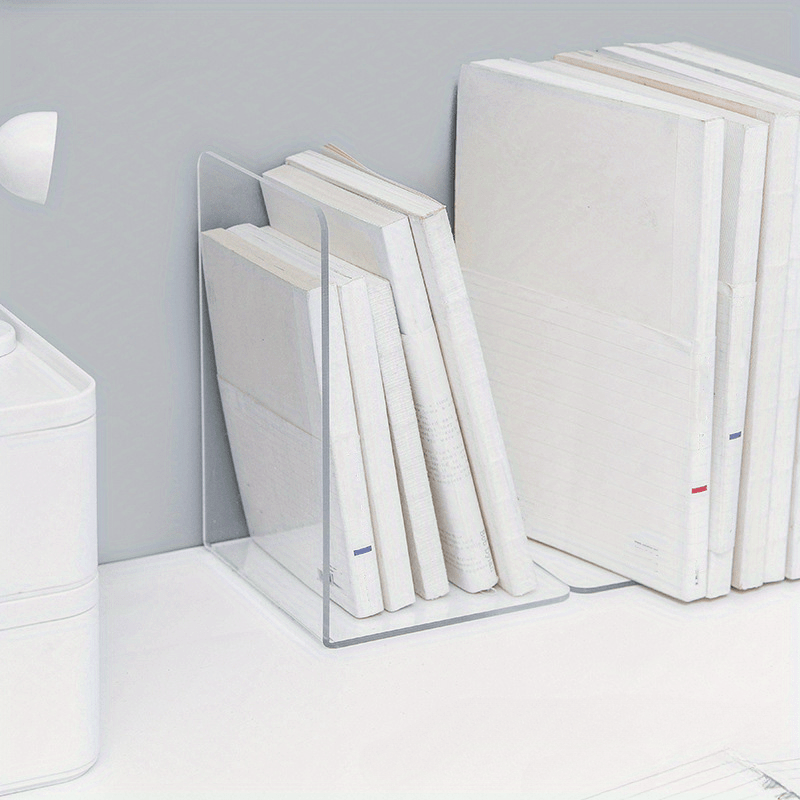 Fermalibri in acrilico da 2 pezzi: organizer da scrivania trasparente a forma di L, libreria per ufficio e casa, espositore per libri