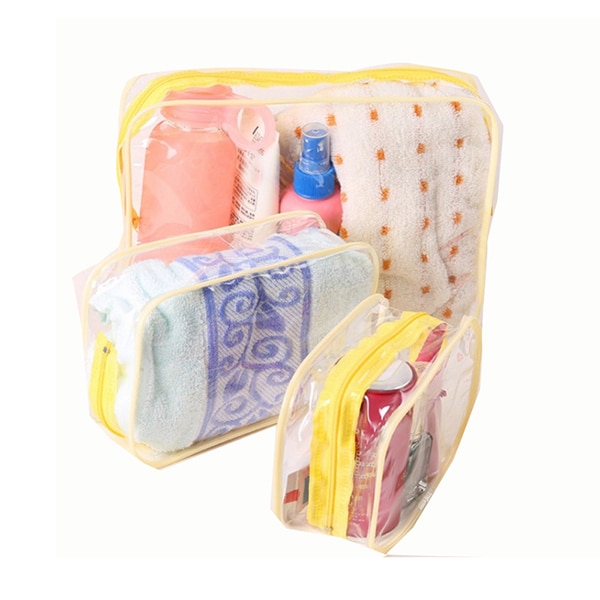 Sac à cosmétiques Transparent en PVC pour femmes, sac de maquillage Transparent à fermeture éclair, étui de beauté, organisateur de maquillage de voyage, rangement de bain, trousse de toilette: yellow / L