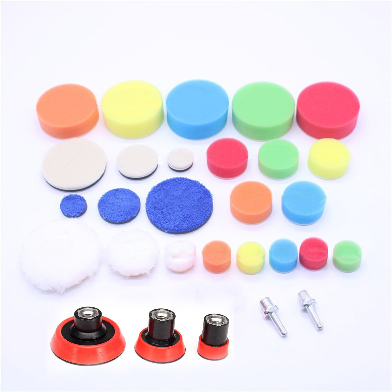 29pcs/set Car Polishing Kit 1.2/2/3 Inch Buffing Pads, Sponge Set Kit M14 Drill Adapter Power Tool Car Polishing Wheel Set: Default Title