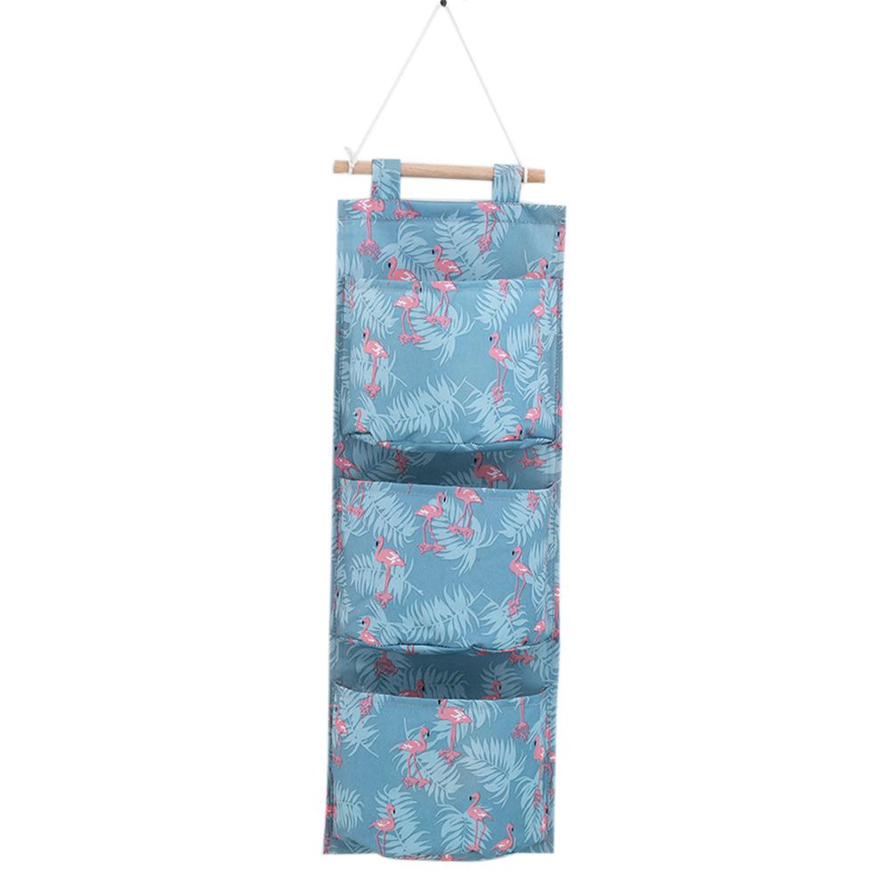 Bolsa de almacenamiento colgante con estampado de lino y algodón, organizador de juguetes y cosméticos, 3 bolsillos, montado en la pared: A