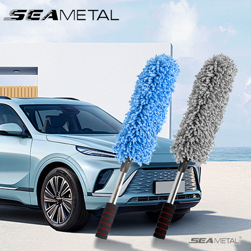 SEAMETAL-cepillo de lavado de coches, depurador de neumáticos de microfibra, cepillo telescópico multifuncional para ruedas, eliminador de polvo de maletero, Herramientas de limpieza de coche