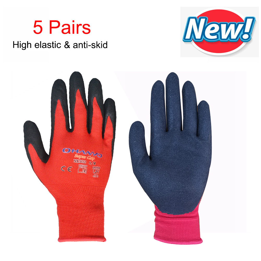 HANVO 5 paia addensare PU Nitrile guanti da lavoro con rivestimento di sicurezza guanti rivestiti con palmo guanti da lavoro meccanici: NX302 / XL