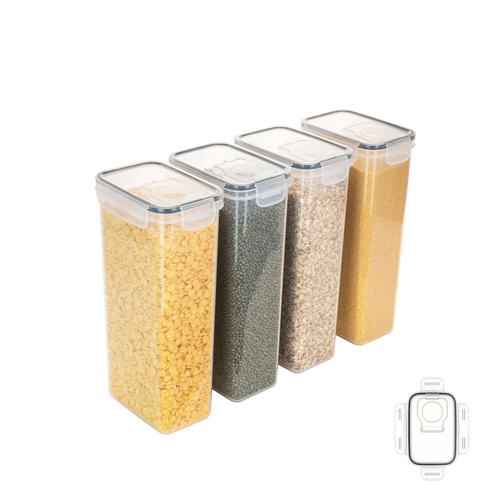 Transparent Rectangular Rice Bucket Sealed Dustproof Grain Storage Tank for Kitchen