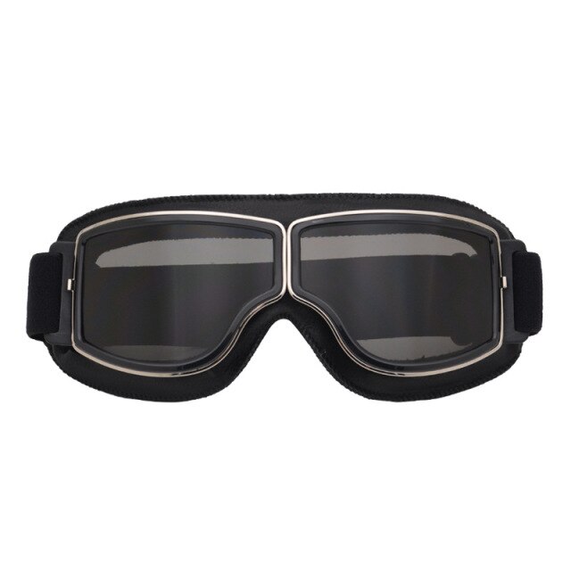 retro Motorrad Brille Gläser Jahrgang Motorrad Brille draussen-Sport Leder für Harley Flieger Gläser Sonnenbrille: Schwarz Kasten grau