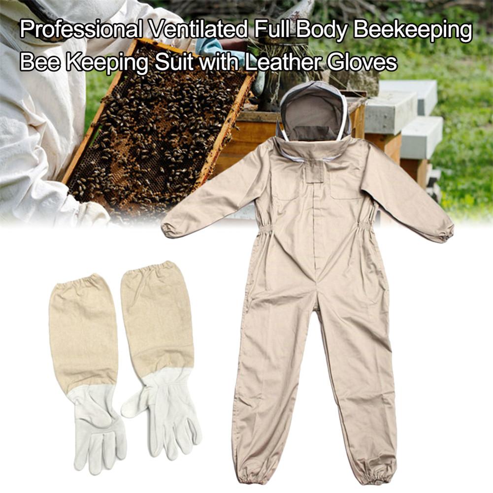 Ventilated Full Body Beekeeping Bee Keeping Suit With Leather Gloves Coffee Color Prevent Contact Anti-virus Safe