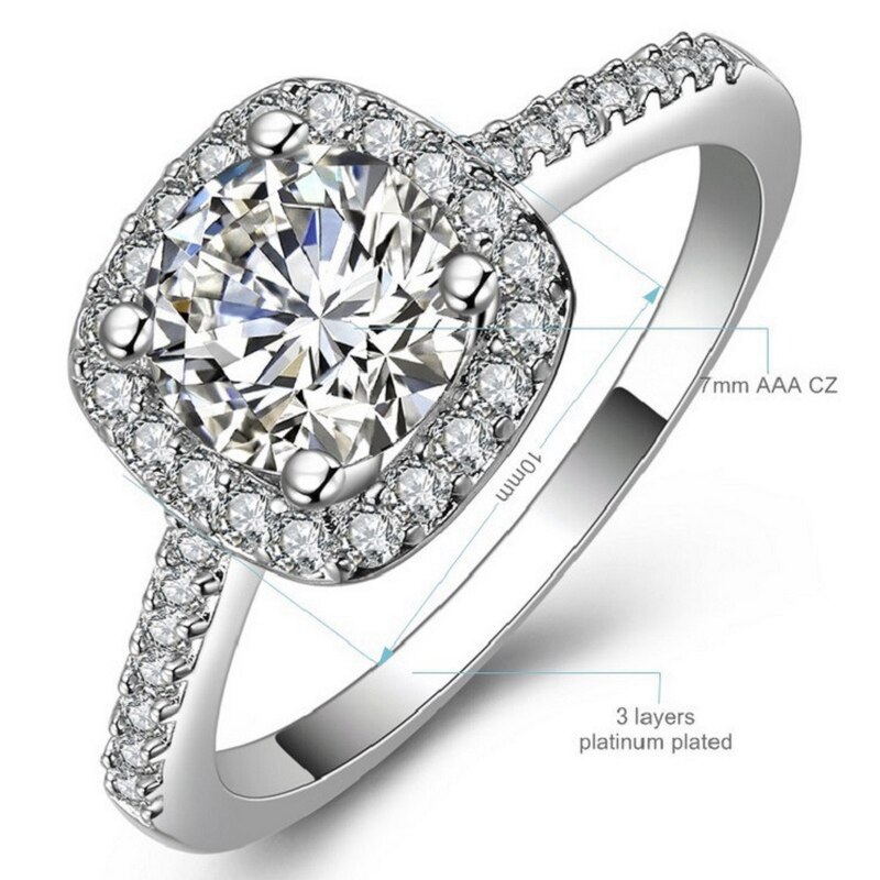 Sliver Cor Exquisite Bijoux Fashion Square Anel Feito Com AAA + CZ Cristal Wedding & Engagement Jóias Para Mulheres