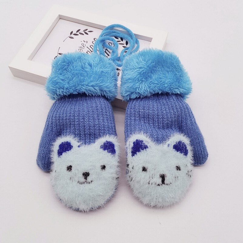 Baby Nette Bär Handschuhe Hängen Hals Winter Stricken Wolle Neugeborenen Fäustlinge Samt Dicke Kinder kinder Halten Finger Warme 4-7 jahre Neue: L