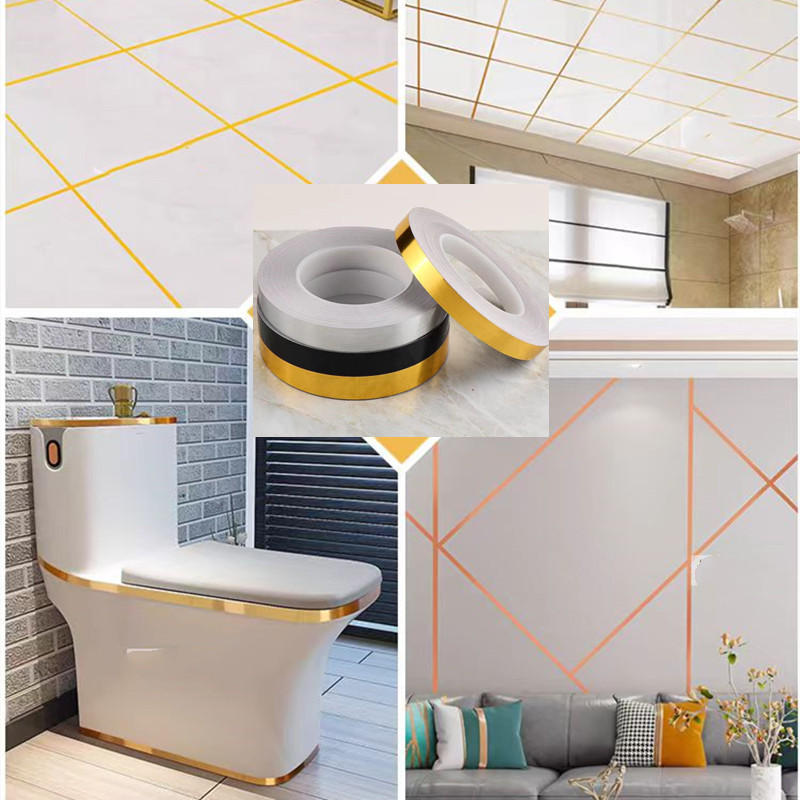 Pegatinas autoadhesivas para azulejos de 20m, cinta impermeable para suelo, tira de sellado para huecos de pared, azulejo dorado y plateado, pegatina de costura de belleza para decoración del hogar