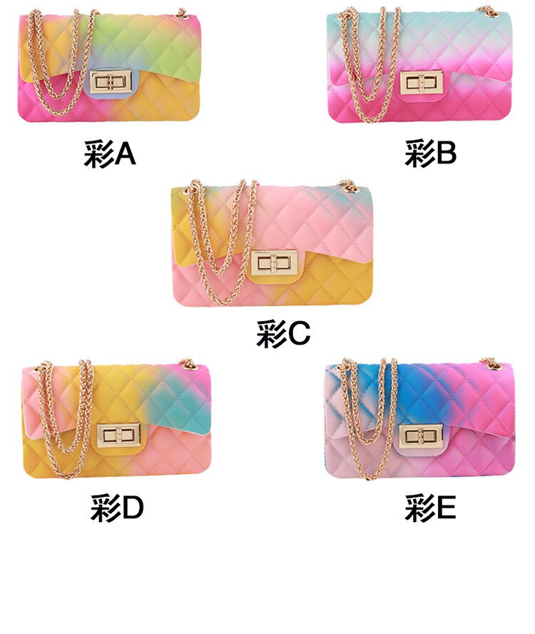 Colourful Matte Matte Diamond Gradual Change Colorful Jelly Bag Small Fragrance Wind Chain Woman Shoulder Crossbody Bag: E Big