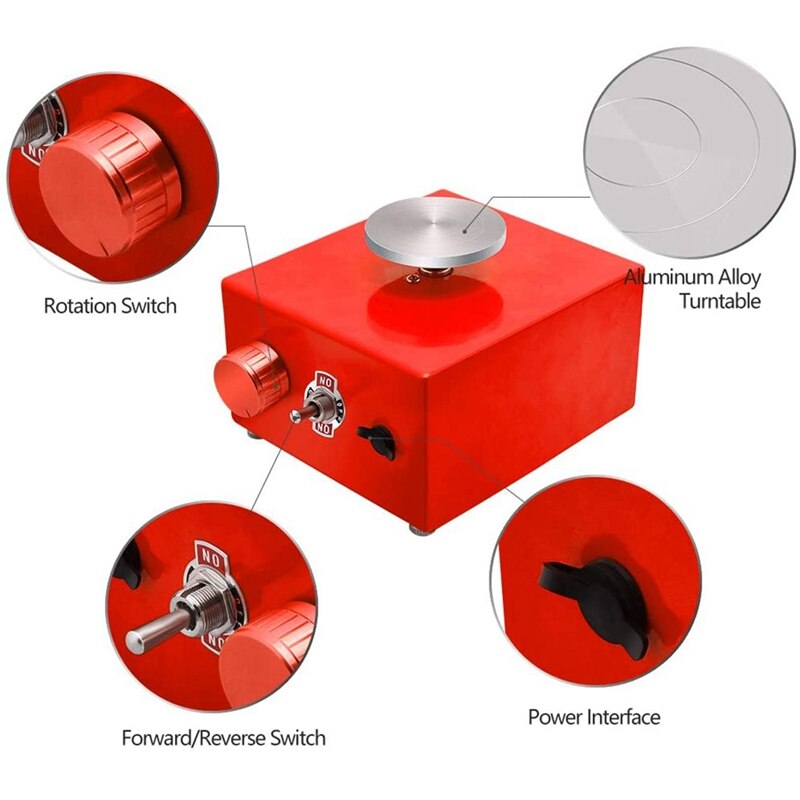 Mini pottenbakkersschijf, pottenbakkersmachine, elektrische pottenbakkersschijf met pottenbakkersschijf, draaischijf, doe-het-zelf kleigereedschap, amerikaanse stekker