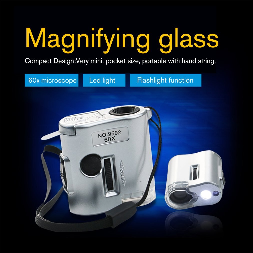 9592 60X Loupe Mini Microscope avec LED bijoux antiquités Identification Loupe verre Loupe LED lumière UV