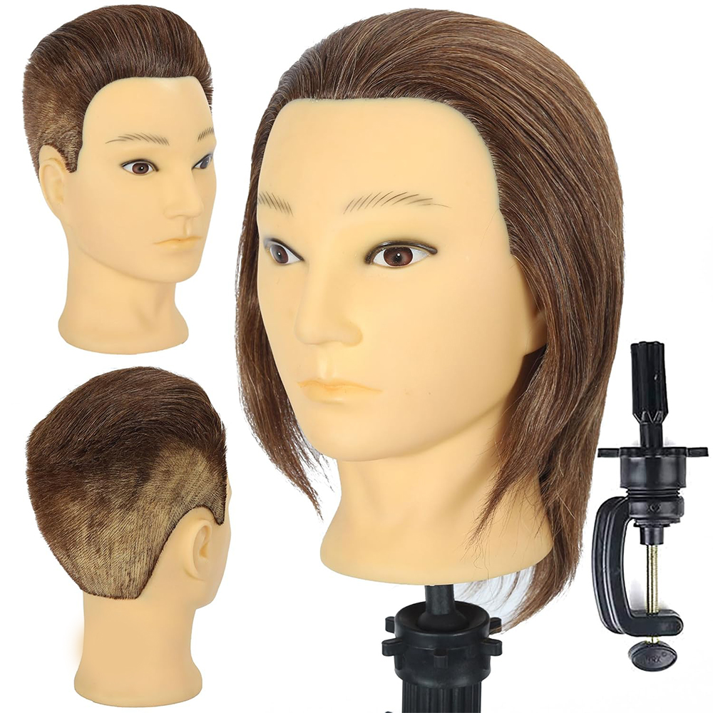 Male Mannequin Head With Human Hair Black For Practice Hairdresser Cosmetology Training Doll Head For Hair Styling